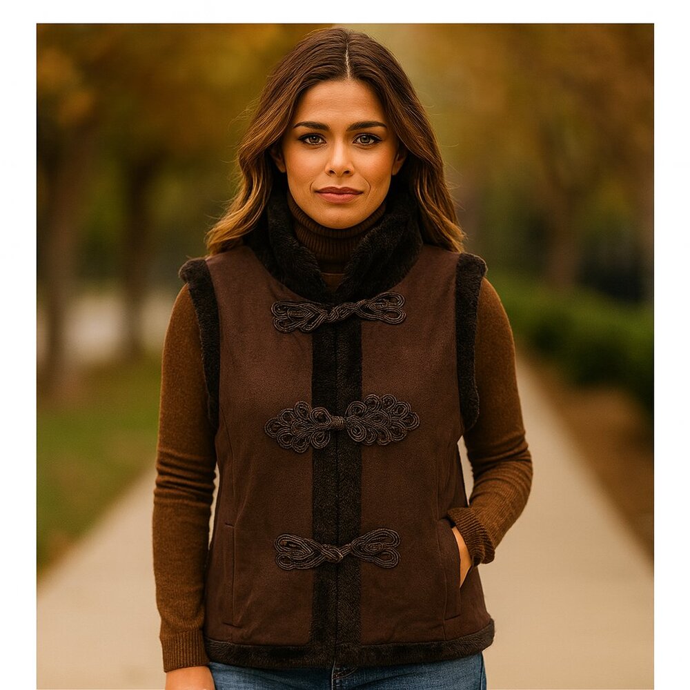LNR Womens Faux Suede and Fur Vest Jacket – Size XL | Vintage Boho Style